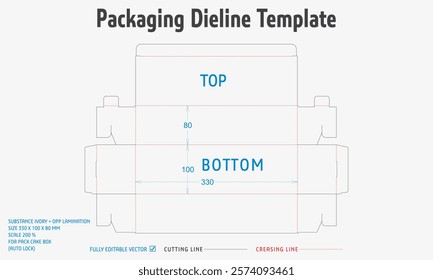 Packaging Dieline Template. 2D Technical Drawing File Eps Scale. Fully editable vector. Prepared for production