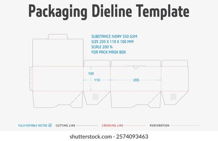 Packaging Dieline Template. 2D Technical Drawing File Eps Scale. Fully editable vector. Prepared for production