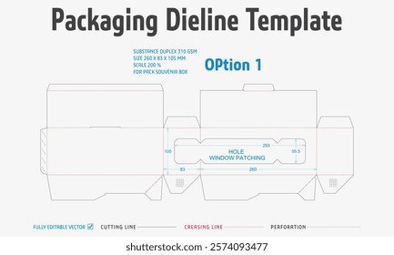 Packaging Dieline Template. 2D Technical Drawing File Eps Scale. Fully editable vector. Prepared for production