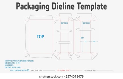 Packaging Dieline Template. 2D Technical Drawing File Eps Scale. Fully editable vector. Prepared for production