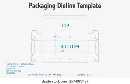 Packaging Dieline Template. 2D Technical Drawing File Eps Scale. Fully editable vector. Prepared for production