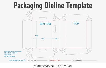 Packaging Dieline Template. 2D Technical Drawing File Eps Scale. Fully editable vector. Prepared for production