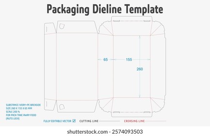 Packaging Dieline Template. 2D Technical Drawing File Eps Scale. Fully editable vector. Prepared for production