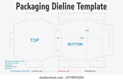 Packaging Dieline Template. 2D Technical Drawing File Eps Scale. Fully editable vector. Prepared for production