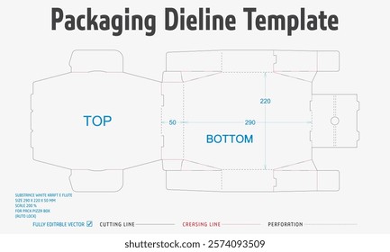 Packaging Dieline Template. 2D Technical Drawing File Eps Scale. Fully editable vector. Prepared for production