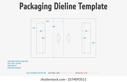 Packaging Dieline Template. 2D Technical Drawing File Eps Scale. Fully editable vector. Prepared for production