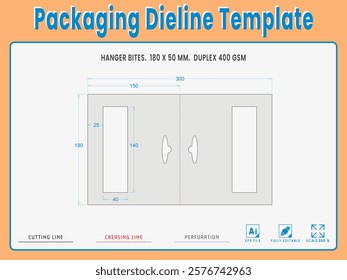 Packaging Dieline Template. 2D Technical Drawing File Eps Scale %. Fully editable vector. Prepared for production.