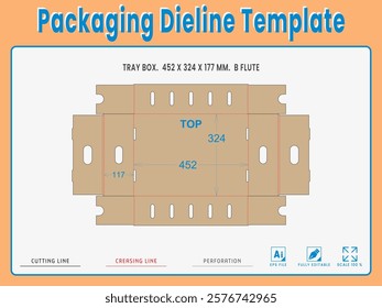 Packaging Dieline Template. 2D Technical Drawing File Eps Scale %. Fully editable vector. Prepared for production.