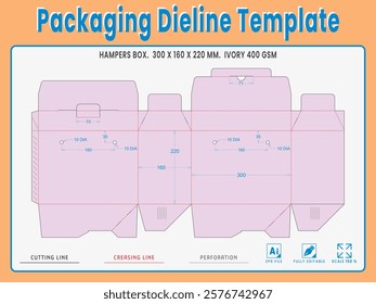 Packaging Dieline Template. 2D Technical Drawing File Eps Scale %. Fully editable vector. Prepared for production.