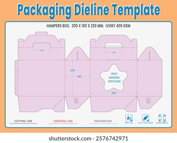 Packaging Dieline Template. 2D Technical Drawing File Eps Scale %. Fully editable vector. Prepared for production.