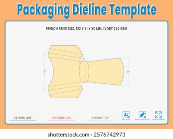 Packaging Dieline Template. 2D Technical Drawing File Eps Scale %. Fully editable vector. Prepared for production.