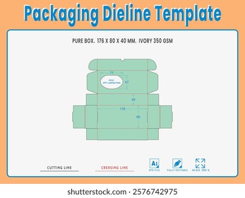 Packaging Dieline Template. 2D Technical Drawing File Eps Scale %. Fully editable vector. Prepared for production.