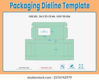 Packaging Dieline Template. 2D Technical Drawing File Eps Scale %. Fully editable vector. Prepared for production.