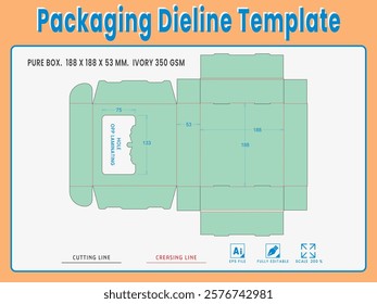 Packaging Dieline Template. 2D Technical Drawing File Eps Scale %. Fully editable vector. Prepared for production.