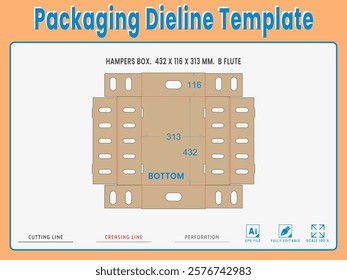 Packaging Dieline Template. 2D Technical Drawing File Eps Scale %. Fully editable vector. Prepared for production.