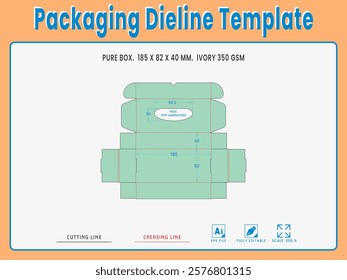 Packaging Dieline Template. 2D Technical Drawing File Eps Scale %. Fully editable vector. Prepared for production.