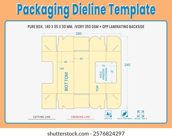 Packaging Dieline Template. 2D Technical Drawing File Eps Scale %. Fully editable vector. Prepared for production.