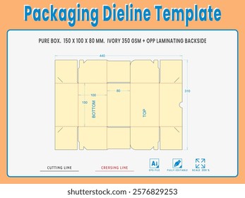 Packaging Dieline Template. 2D Technical Drawing File Eps Scale %. Fully editable vector. Prepared for production.