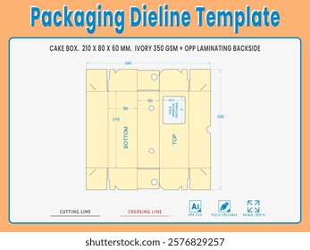 Packaging Dieline Template. 2D Technical Drawing File Eps Scale %. Fully editable vector. Prepared for production.