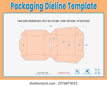 Packaging Dieline Template. 2D Technical Drawing File Eps Scale %. Fully editable vector. Prepared for production.