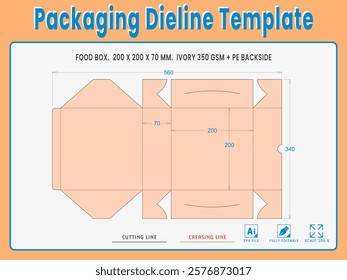 Packaging Dieline Template. 2D Technical Drawing File Eps Scale %. Fully editable vector. Prepared for production.