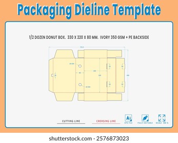 Packaging Dieline Template. 2D Technical Drawing File Eps Scale %. Fully editable vector. Prepared for production.