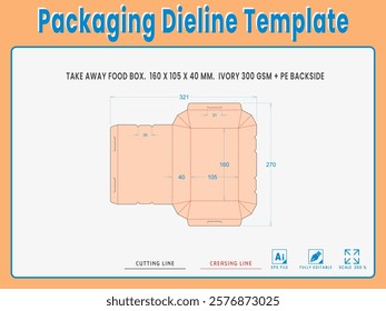 Packaging Dieline Template. 2D Technical Drawing File Eps Scale %. Fully editable vector. Prepared for production.