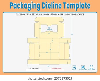 Packaging Dieline Template. 2D Technical Drawing File Eps Scale %. Fully editable vector. Prepared for production.