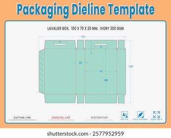 Packaging Dieline Template. 2D Technical Drawing File Eps Scale %. Fully editable vector. Prepared for production.