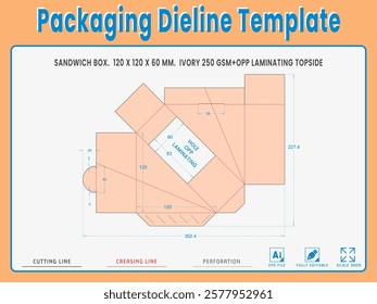 Packaging Dieline Template. 2D Technical Drawing File Eps Scale %. Fully editable vector. Prepared for production.