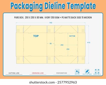 Packaging Dieline Template. 2D Technical Drawing File Eps Scale %. Fully editable vector. Prepared for production.