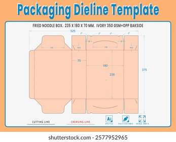 Packaging Dieline Template. 2D Technical Drawing File Eps Scale %. Fully editable vector. Prepared for production.