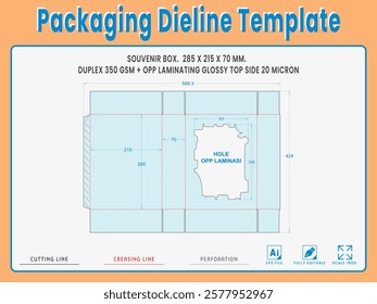 Packaging Dieline Template. 2D Technical Drawing File Eps Scale %. Fully editable vector. Prepared for production.