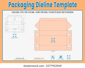 Packaging Dieline Template. 2D Technical Drawing File Eps Scale %. Fully editable vector. Prepared for production.