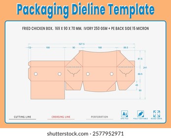 Packaging Dieline Template. 2D Technical Drawing File Eps Scale %. Fully editable vector. Prepared for production.