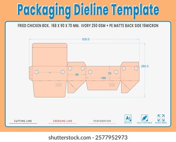 Packaging Dieline Template. 2D Technical Drawing File Eps Scale %. Fully editable vector. Prepared for production.