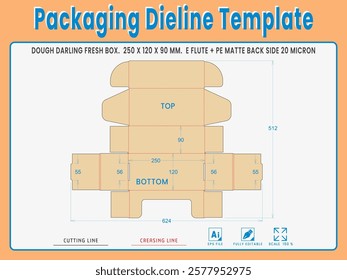 Packaging Dieline Template. 2D Technical Drawing File Eps Scale %. Fully editable vector. Prepared for production.