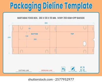 Packaging Dieline Template. 2D Technical Drawing File Eps Scale %. Fully editable vector. Prepared for production.