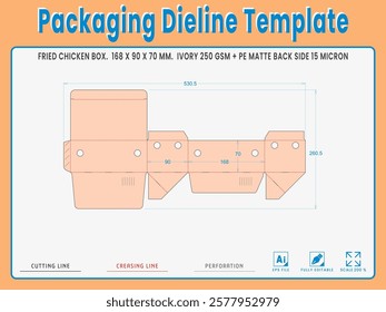 Packaging Dieline Template. 2D Technical Drawing File Eps Scale %. Fully editable vector. Prepared for production.