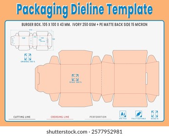 Packaging Dieline Template. 2D Technical Drawing File Eps Scale %. Fully editable vector. Prepared for production.