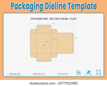 Packaging Dieline Template. 2D Technical Drawing File Eps Scale %. Fully editable vector. Prepared for production.