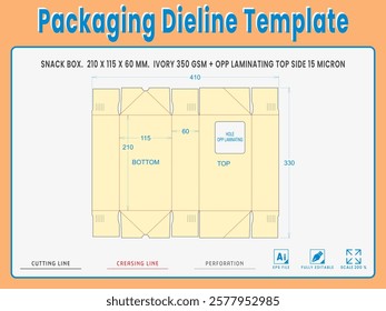 Packaging Dieline Template. 2D Technical Drawing File Eps Scale %. Fully editable vector. Prepared for production.