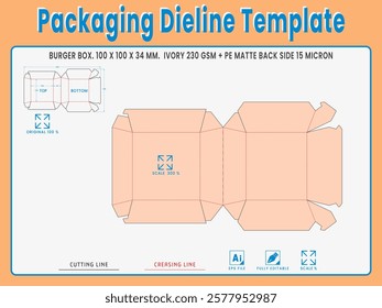 Packaging Dieline Template. 2D Technical Drawing File Eps Scale %. Fully editable vector. Prepared for production.