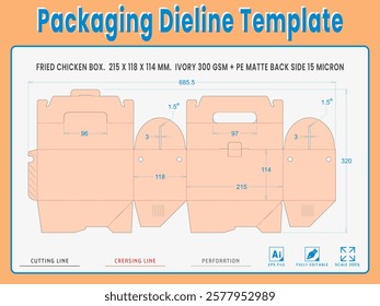 Packaging Dieline Template. 2D Technical Drawing File Eps Scale %. Fully editable vector. Prepared for production.