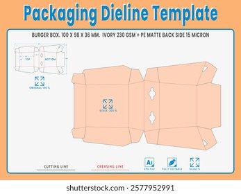 Packaging Dieline Template. 2D Technical Drawing File Eps Scale %. Fully editable vector. Prepared for production.