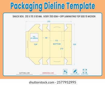 Packaging Dieline Template. 2D Technical Drawing File Eps Scale %. Fully editable vector. Prepared for production.