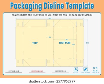 Packaging Dieline Template. 2D Technical Drawing File Eps Scale %. Fully editable vector. Prepared for production.