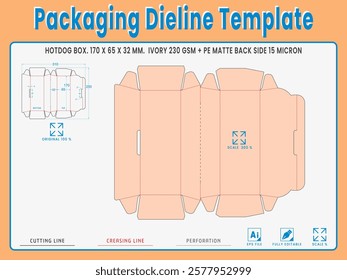 Packaging Dieline Template. 2D Technical Drawing File Eps Scale %. Fully editable vector. Prepared for production.