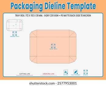 Packaging Dieline Template. 2D Technical Drawing File Eps Scale %. Fully editable vector. Prepared for production.