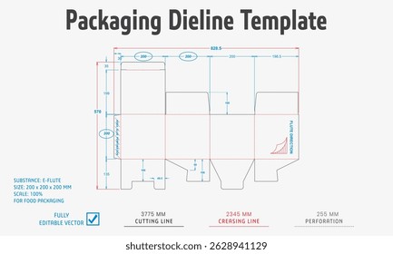 Packaging Dieline Template. 2D Technical Drawing File Eps Scale. Fully editable vector. Prepared for industrial production.